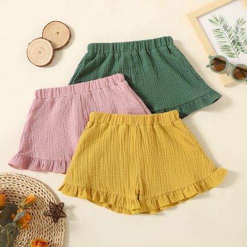 Toddler Girl 100% Cotton Ruffled Solid Color Elasticized Crepe Shorts