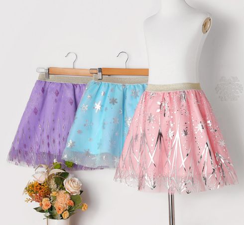 Kid Girl Glitter Geo Pattern Mesh Elasticized Skirt