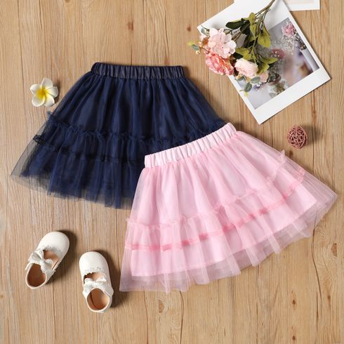 Toddler Girl Solid Color Ruffled Elasticized Mesh Skirt