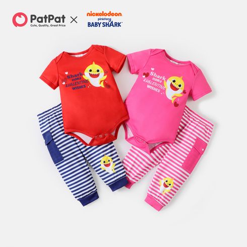 Baby Shark 2-piece Baby Siblings Valentine's Day Bodysuit and Stripe Pants Set