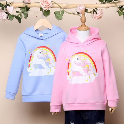 Kid Girl Unicorn Rainbow Print Fleece Lined Hoodie Sweatshirt