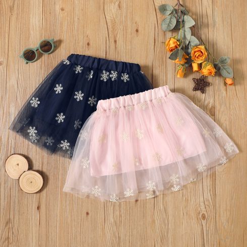 Toddler Girl Snowflake Embroidered Mesh Design Skirt