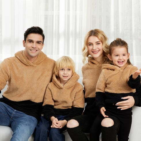 Family Matching Solid Splicing Thickened Fuzzy Fleece Long-sleeve Hoodies