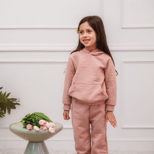 2-piece Toddler Girl Floral Pattern Textured Ear Design Hoodie Sweatshirt and Pants Set