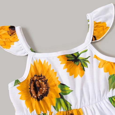 Family Matching Solid Spaghetti Strap Splicing Sunflower Floral Print Dresses and Short-sleeve T-shirts Sets ColorBlock big image 8