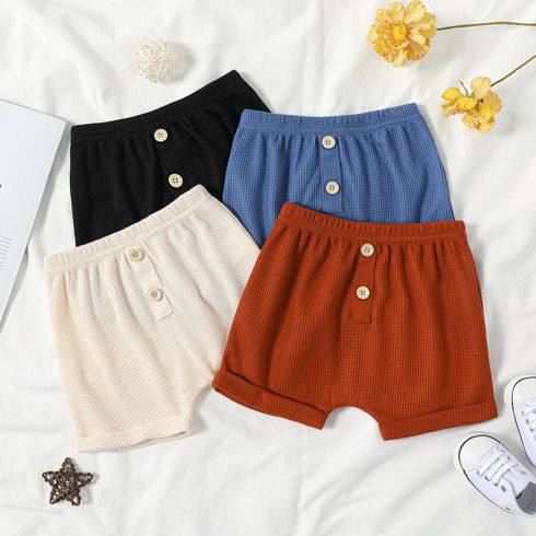Baby Boy Button Design Solid Waffle Textured Shorts