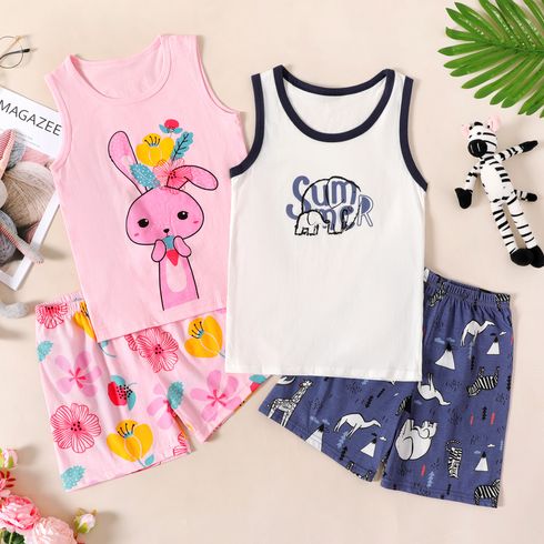 2-piece Kid Boy/Kid Girl 100% Cotton Animal Print Tank Top and Floral/Animal Print Shorts Set