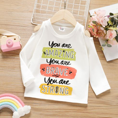 Toddler Girl Letter Print Cold Shoulder Long-sleeve White Tee