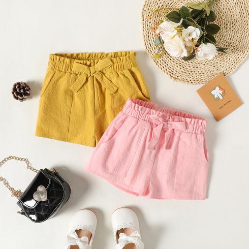 Toddler Girl 100% Cotton Solid Color Bowknot Design Paperbag Shorts