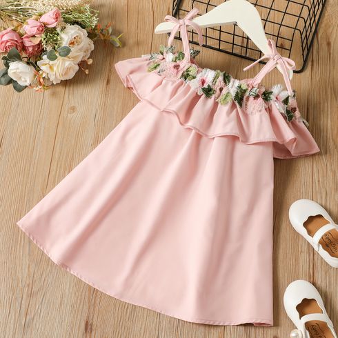 Toddler Girl 3d Floral Design Flounce Bowknot Design Pink Cami Dress