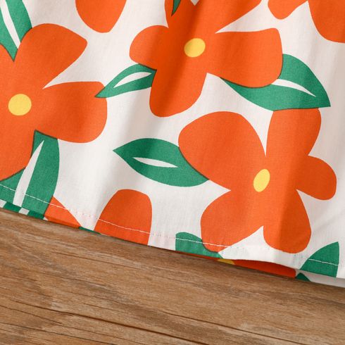 100% Cotton Baby Girl All Over Floral Print Flutter-sleeve Dress Orange big image 5