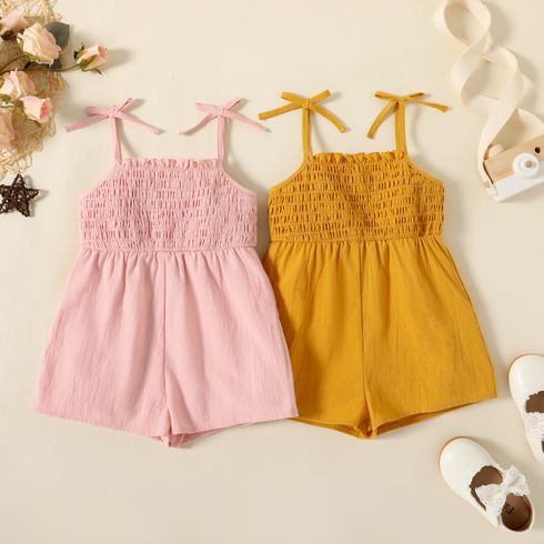 Toddler Girl 100% Cotton Bowknot Design Smocked Cami Romper