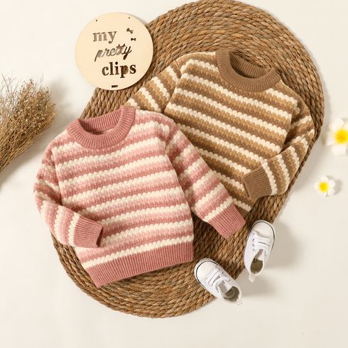 Baby Boy/Girl Striped Knitted Textured Long-sleeve Pullover Sweater