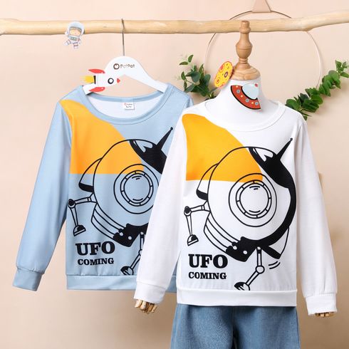 Kid Boy Letter UFO Print Pullover Sweatshirt