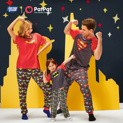 Justice League Family Matching Super Heroes Logo Top and Allover Pants Sets