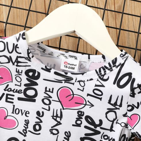Toddler Girl Letter Heart Print Short-sleeve Dress PinkyWhite big image 3