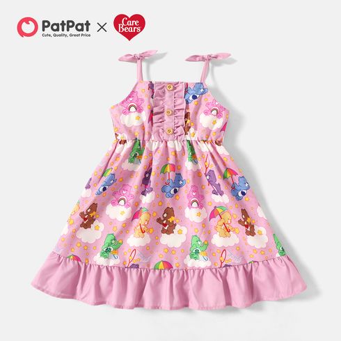 Care Bears Toddler Girl Allover Print Ruffle Bowknot Design Pink Tank Dress