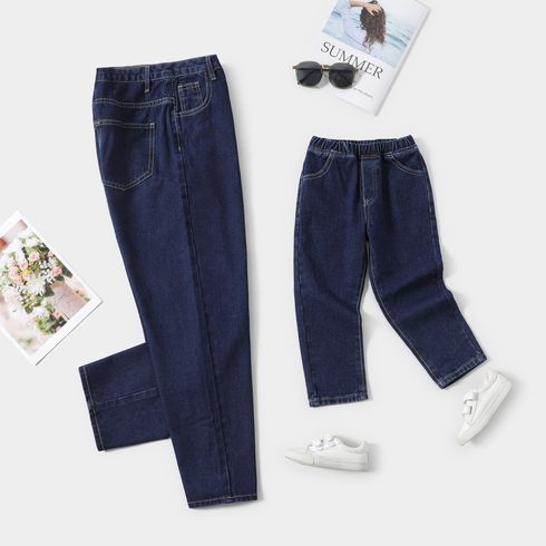 Blue Distressed Jeans Straight Fit Denim Pants for Mom and Me