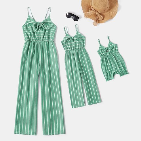 Stripe Bow Decor Long Tank Jumpsuits for Mommy and Me
