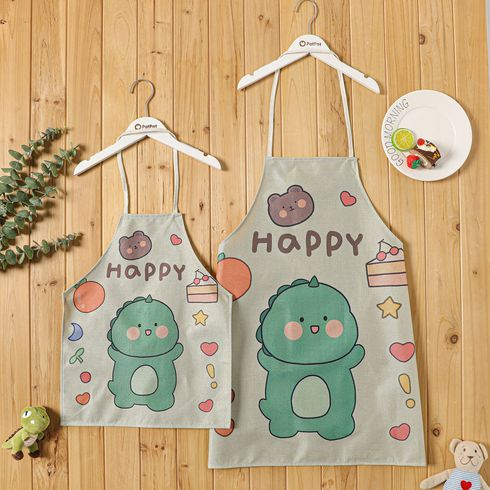 Cute Cartoon Letter Dinosaur Print Apron for Mom and Me