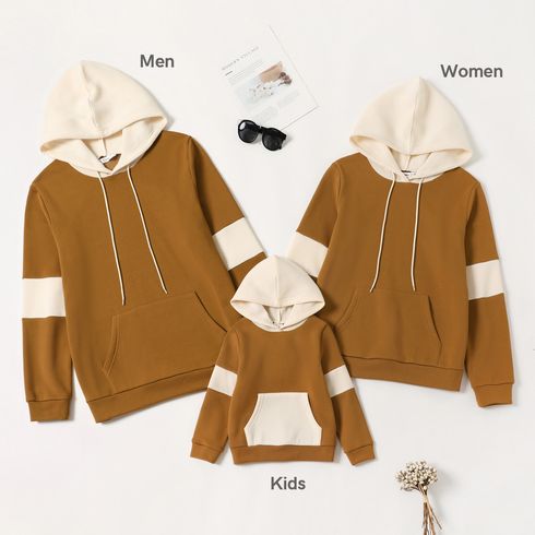 Family Matching Fleece Lined Coffee Colorblock Long-sleeve Drawstring Hoodies