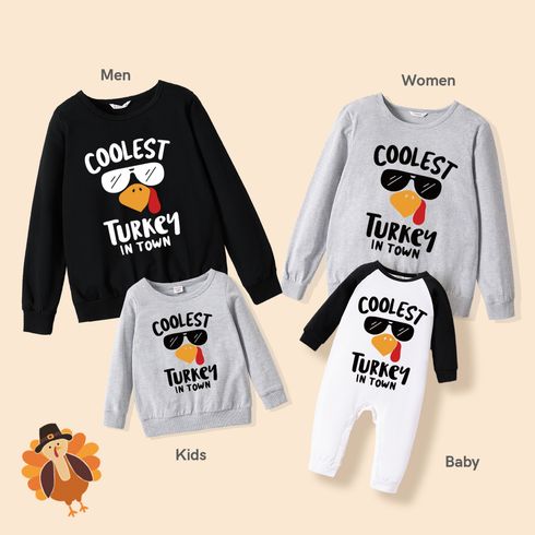 100% Cotton Thanksgiving Day Letter and Turkey Letter Print Family Matching Long-sleeve Sweatshirts