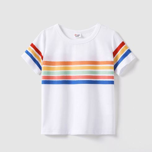 Family Matching Colorful Striped V Neck Flutter-sleeve Dresses and Short-sleeve T-shirts Sets COLOREDSTRIPES big image 14