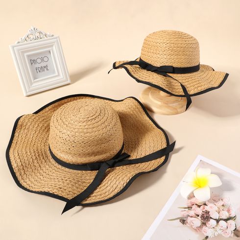 Black Bowknot Decor Straw Hat for Mom and Me