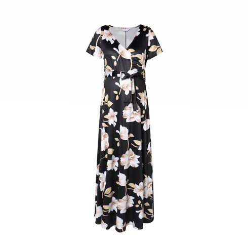 Stylish Floral Print Short-sleeve Maternity Maxi Dress
