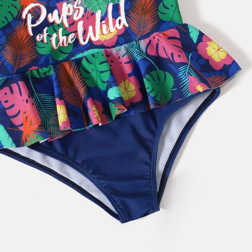 PAW Patrol Family Matching Allover Palm Leaf Print One-piece Swimsuit and Graphic Swim Trunks Tibetanblue big image 9