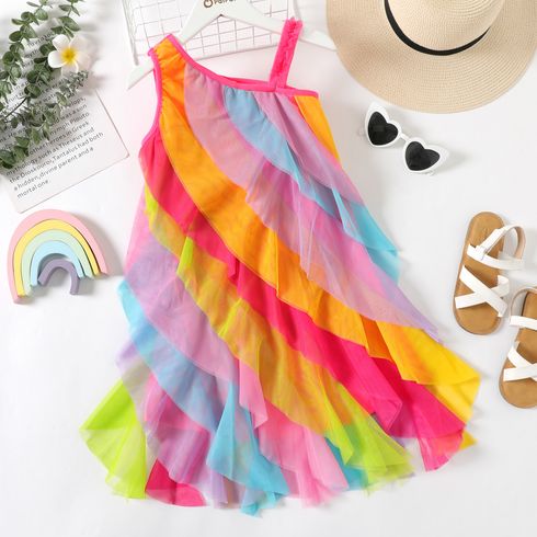 Kid Girl Colorful Irregular Mesh Design Cami Dress