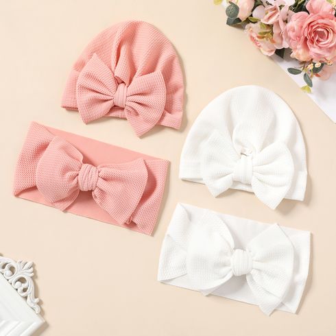 Solid Bow Decor Headband and Hat Set for Mom and Me