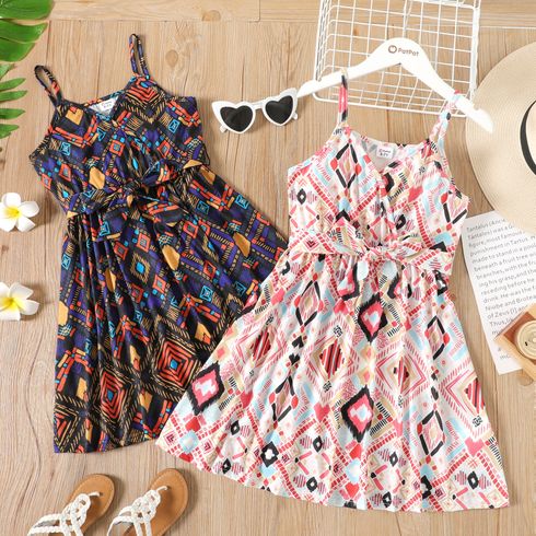 Kid Girl Bobo Exotic Geo Print Belted Cami Dress