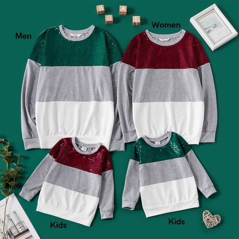 Sequins Splice Raglan Long-sleeve Family Matching Sweatshirts
