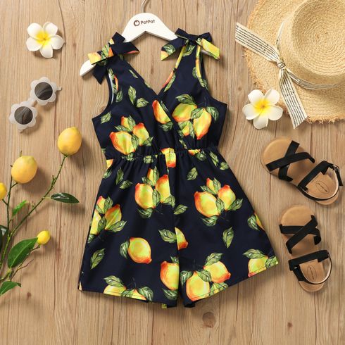 Kid Girl Lemon Print Bowknot Design Sleeveless Rompers