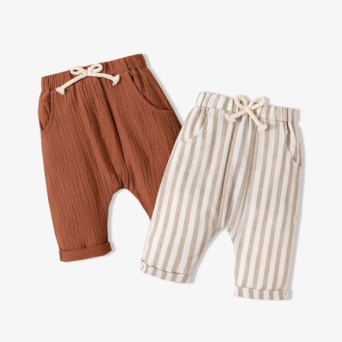 Baby Boy/Girl Crepe Brown/Khaki Striped Elasticized Waist Harem Pants