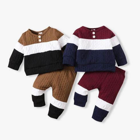 2pcs Baby Color Block Long-sleeve Sweatshirt and Trousers Set