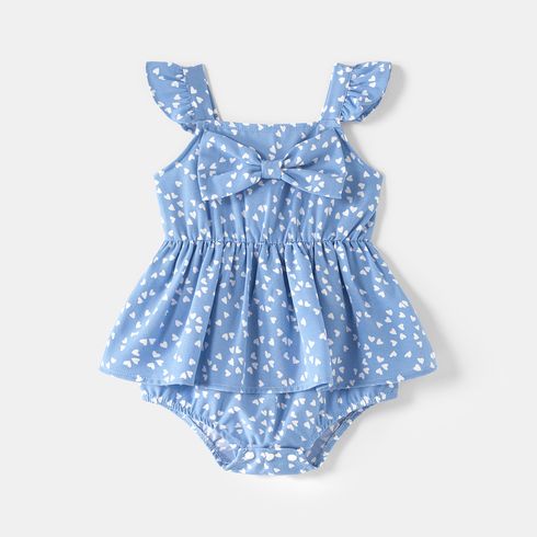 All Over Dots Print Blue Sleeveless Spaghetti Strap V Neck Ruffle Wrap Dress for Mom and Me lightbluewhite big image 8