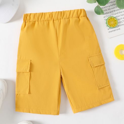 兒童男孩純色口袋設計彈力短褲 黃色 big image 1