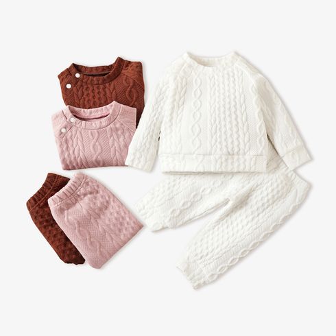 2pcs Baby Girl Solid Long-sleeve Imitation Knitting Set