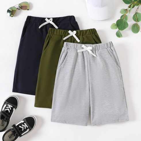 Kid Boy Casual Solid Color Pocket Design Elasticized Shorts