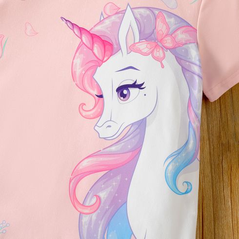Kid Girl Unicorn Print Short-sleeve Light Pink Dress Light Pink big image 2