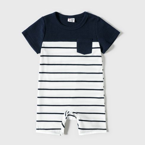 Family Matching Solid Spaghetti Strap Dresses and Striped Colorblock Short-sleeve T-shirts Sets Tibetanblue big image 12