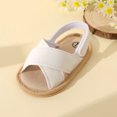 Baby / Toddler Crisscross Strap Slingback Open Toe Soft Sole Sandals Prewalker Shoes White big image 4