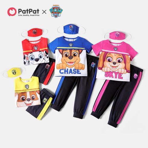 PAW Patrol 3-piece Toddler Boy/Girl Colorblock Tee and Sweatshirt Pants Set with Face Mask