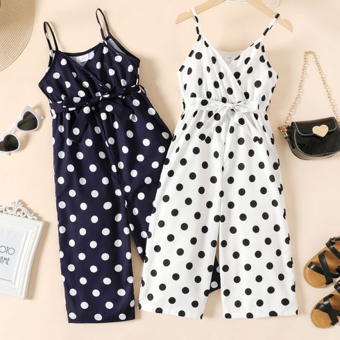 Kid Girl Polka dots Surplice Neck Belted Cami Capri Jumpsuits