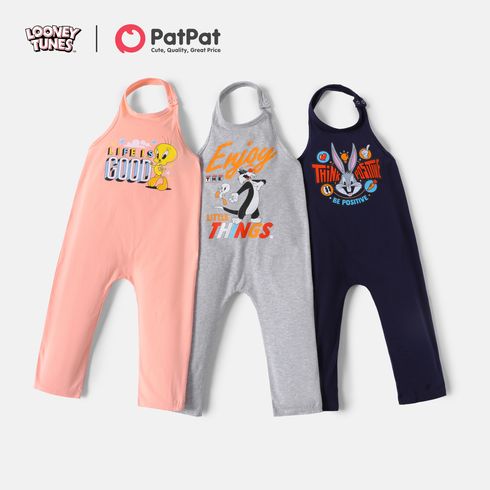 Looney Tunes Toddler Boy/Girl Letter Print Backless Halter Cotton Jumpsuit