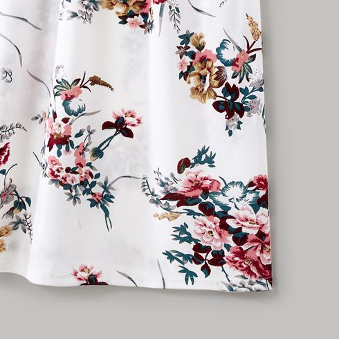Family Matching All Over Floral Print Spaghetti Strap Dresses and Colorblock Short-sleeve T-shirts Sets White big image 4