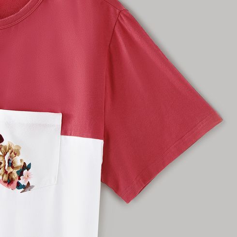 Family Matching All Over Floral Print Spaghetti Strap Dresses and Colorblock Short-sleeve T-shirts Sets White big image 12