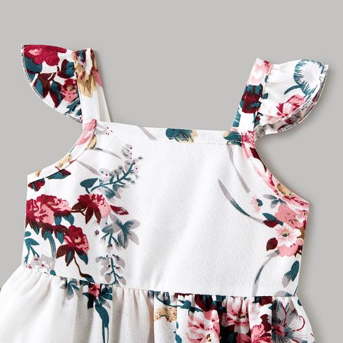 Family Matching All Over Floral Print Spaghetti Strap Dresses and Colorblock Short-sleeve T-shirts Sets White big image 8